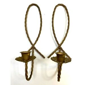 Vintage‎ Gold Tone Braided Loop Candle Holder Wall Sconce Decor Set Homco